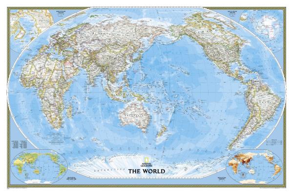 [24] World Political Pacific Centered |78 x 117cm 9781597751148  National Geographic NG planokaarten  Wandkaarten Wereld als geheel