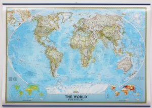 [03a] World Political 1:38milj., met metalen ophangstrips 9781597753333  National Geographic NG planokaarten  Wandkaarten Wereld als geheel