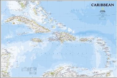 Caribbean 1:3.293.000 planokaart (ongevouwen, in koker) 9781597754408  National Geographic NG planokaarten  Wandkaarten Caribisch Gebied