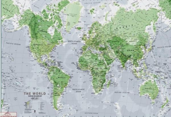 World Map Glow in the Dark * 9781904892885  Diversen   Wandkaarten Wereld als geheel