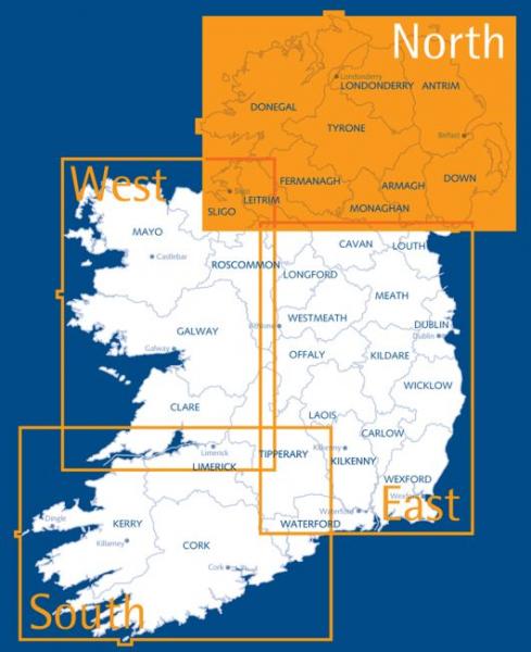 OSHM-1  Ireland North | landkaart - wegenkaart Noord-Ierland 1:250.000 9781905306619  Ordnance Survey Ireland Irish Holiday Maps  Landkaarten en wegenkaarten Belfast, Ulster