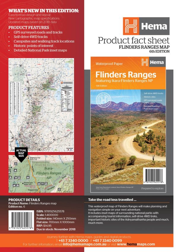 Flinders Ranges overzichtskaart 1:400.000 / 180.000 / 130.000 9781925625578  Hema Maps   Landkaarten en wegenkaarten Australië