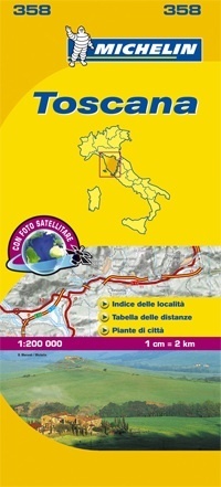 358 Toscane | Michelin  wegenkaart, autokaart 1:200.000 9782067127203  Michelin Michelin Italië 1:200.000  Landkaarten en wegenkaarten Toscane, Florence