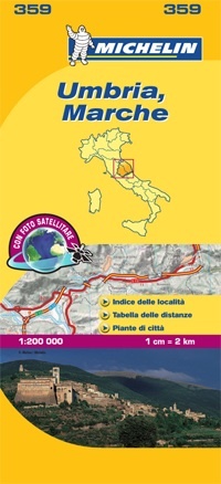 359 Umbria, Marche | Michelin  wegenkaart, autokaart 1:200.000 9782067127210  Michelin Michelin Italië 1:200.000  Landkaarten en wegenkaarten De Marken, Umbrië