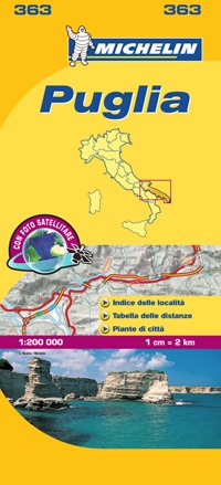 363 Puglia | Michelin  wegenkaart, autokaart 1:200.000 9782067127258  Michelin Michelin Italië 1:200.000  Landkaarten en wegenkaarten Apulië