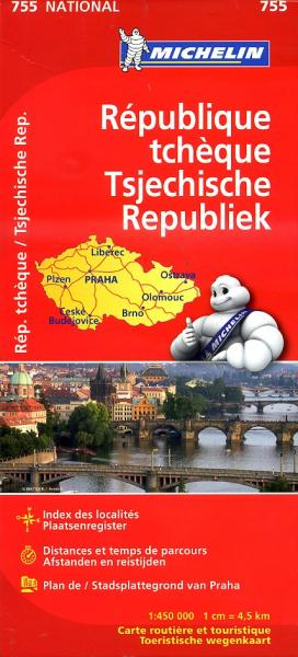 Michelin wegenkaart 755  Tsjechische Republiek 1:450.000 9782067172951  Michelin   Landkaarten en wegenkaarten Tsjechië