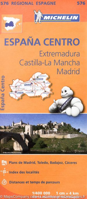 Michelin wegenkaart 576 Extremadura, Castilla, Madrid 1:400.000 9782067184329  Michelin Michelin Spanje Regionaal  Landkaarten en wegenkaarten Madrid & Midden-Spanje