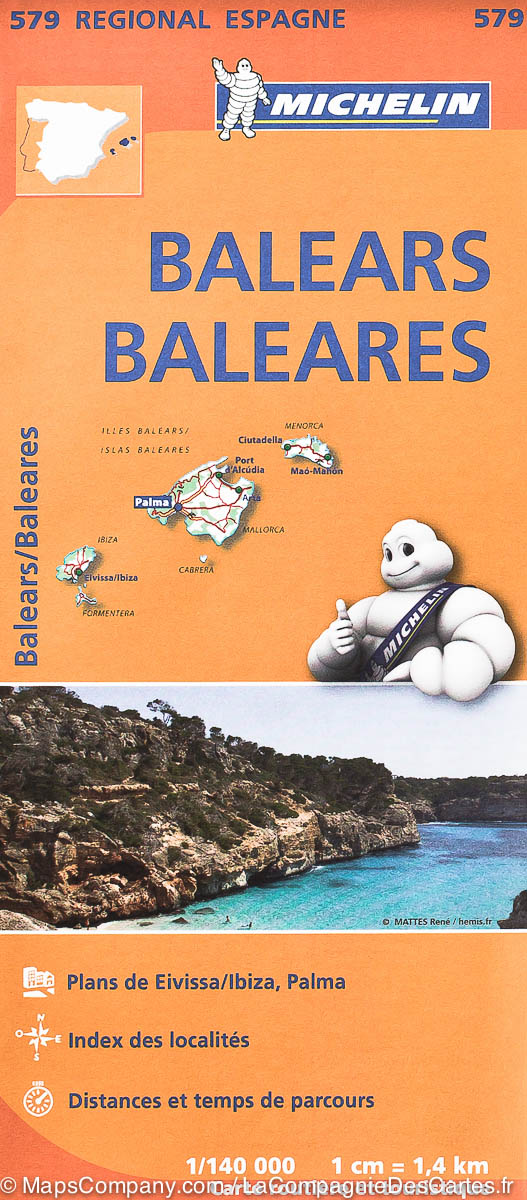 579  Baleares 1:140.000 9782067184473  Michelin Michelin Spanje Regionaal  Landkaarten en wegenkaarten Balearen