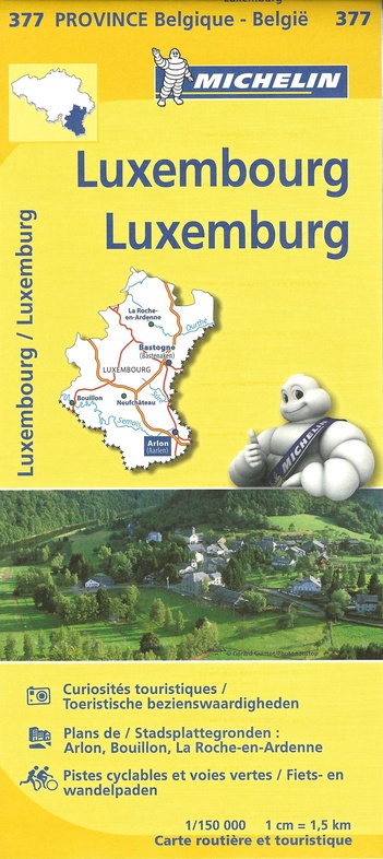 Michelin wegenkaart 377 provincie Luxemburg (B) 1:150.000 9782067185340  Michelin België 1:150.000  Landkaarten en wegenkaarten Wallonië (Ardennen)