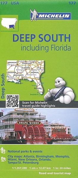 177 Deep South 1:1.267.200 9782067190566  Michelin Michelinkaarten USA  Landkaarten en wegenkaarten VS Zuid-Oost, van Virginia t/m Mississippi