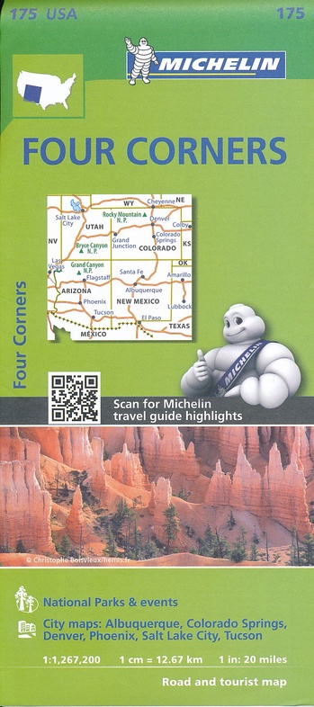 175  Four Corners 1:1.267.200 9782067190894  Michelin Michelinkaarten USA  Landkaarten en wegenkaarten Colorado, Arizona, Utah, New Mexico