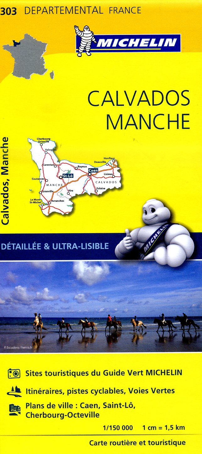 303  Calvados, Manche | Michelin wegenkaart 1:150.000 9782067202047  Michelin Local / Departementskaarten  Landkaarten en wegenkaarten Normandië