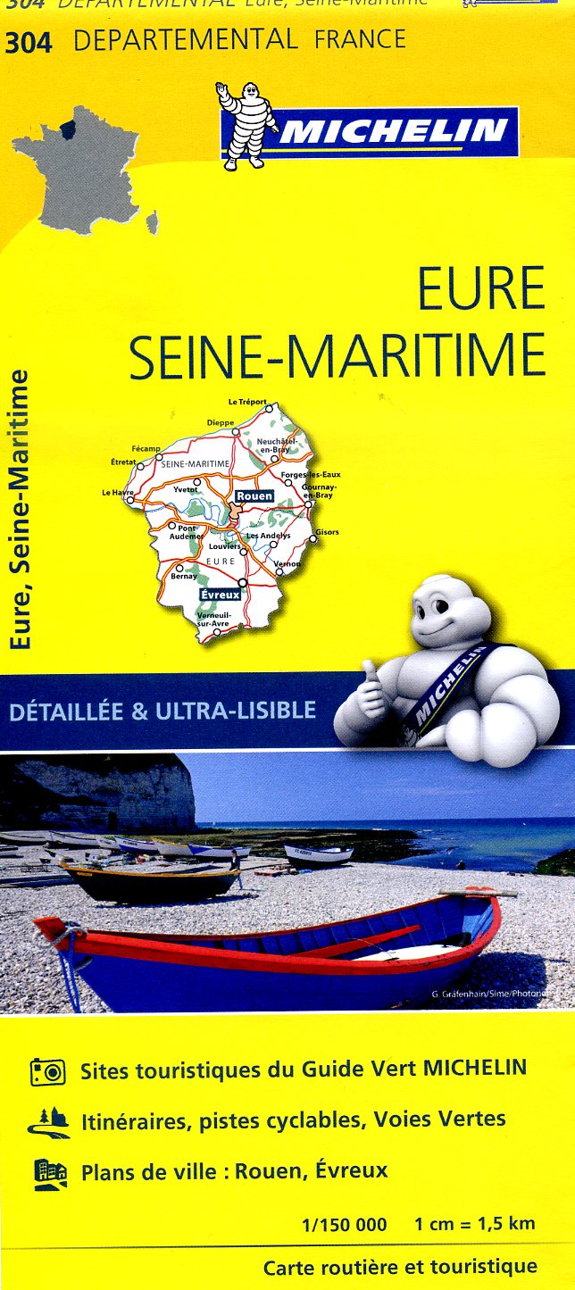304  Eure, Seine-Maritime | wegenkaart, fietskaart 1:150.000 9782067202054  Michelin Local / Departementskaarten  Landkaarten en wegenkaarten Normandië