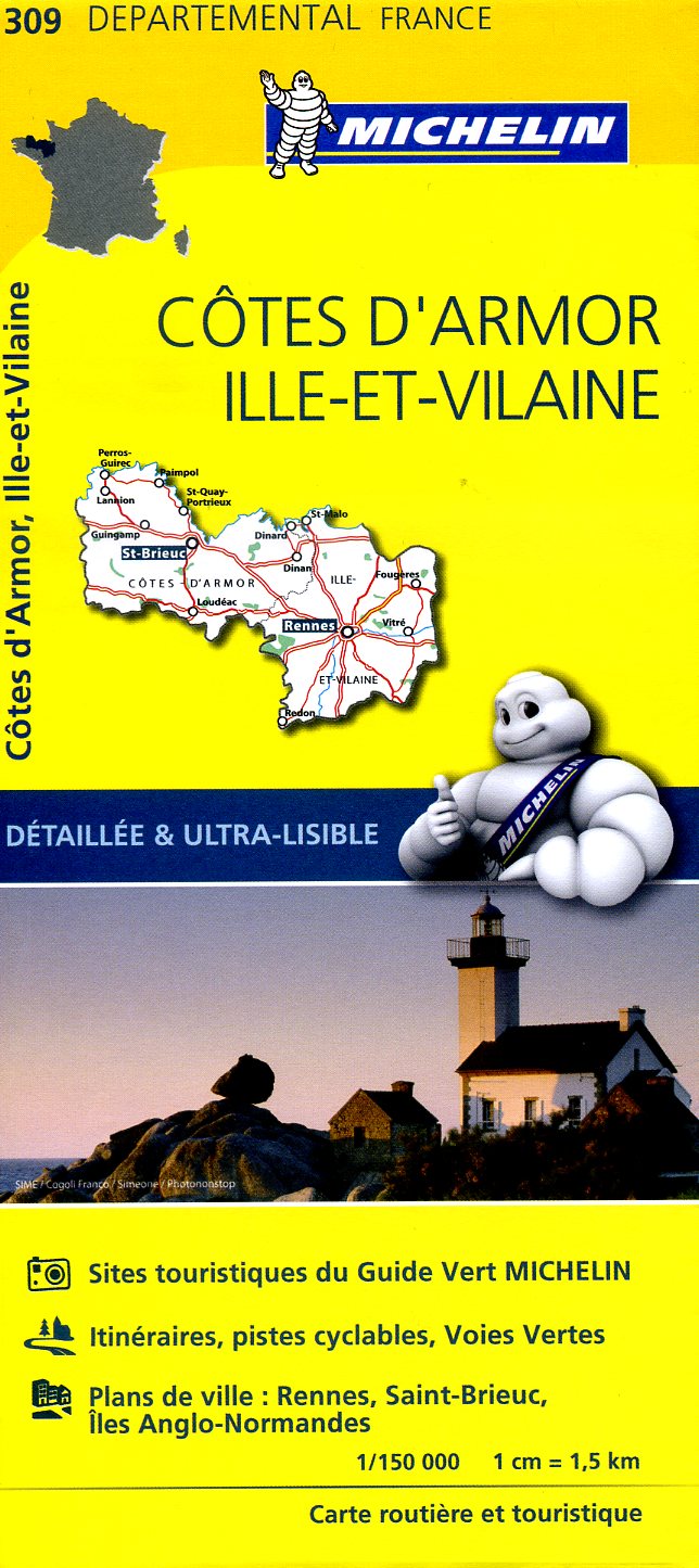 309  Côtes d Armor, Ille-et-Vilaine | wegenkaart, fietskaart 1:150.000 9782067202108  Michelin Local / Departementskaarten  Landkaarten en wegenkaarten Bretagne