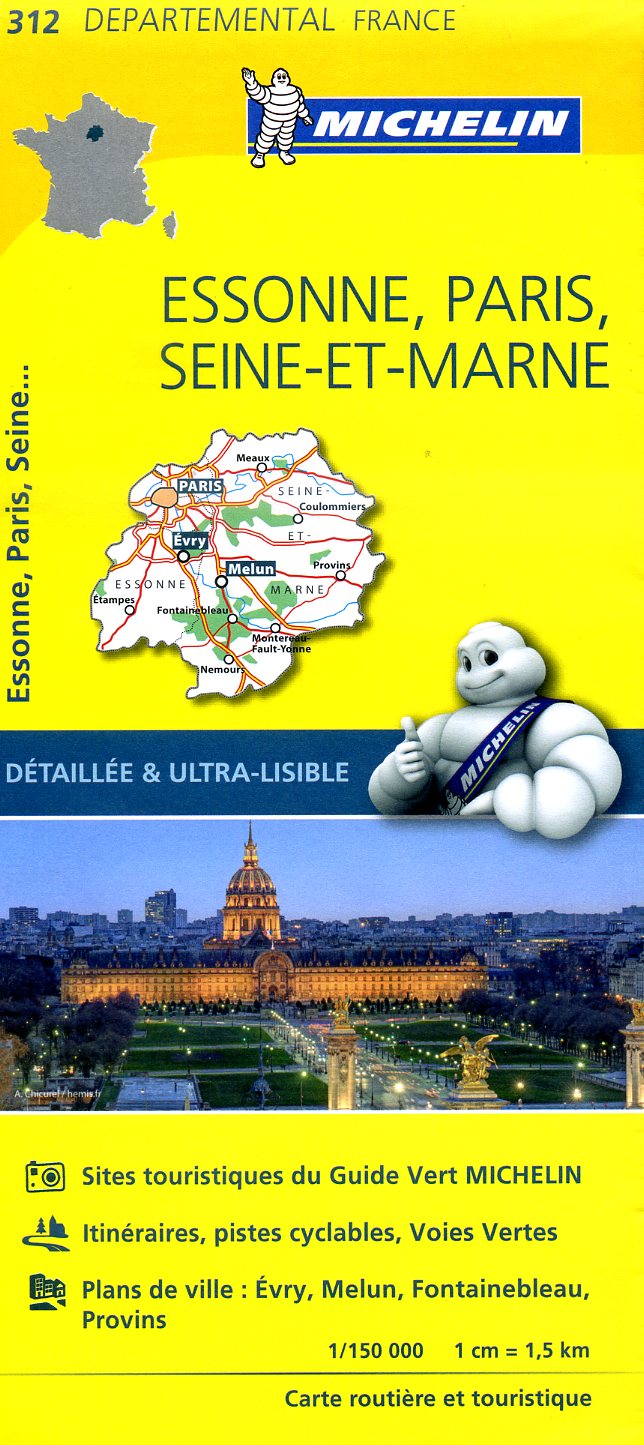 312  Essonne, Paris, Seine-et-Marne | Michelin wegenkaart 1:150.000 9782067202146  Michelin Local / Departementskaarten  Landkaarten en wegenkaarten Parijs, Île-de-France