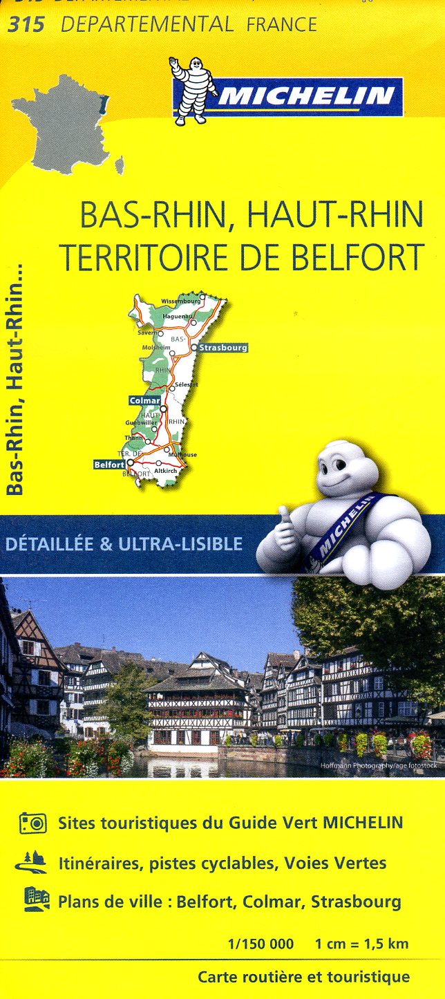 315  Bas-Rhin, Haut-Rhin, Territoire de Belfort | Michelin wegenkaart 1:150.000 9782067202177  Michelin Local / Departementskaarten  Landkaarten en wegenkaarten Vogezen