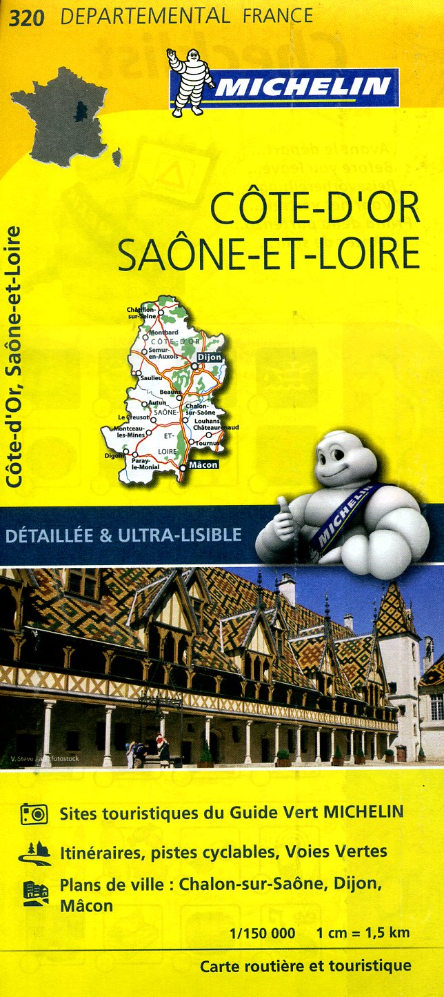 320  Côte-d Or, Saône-et-Loire | wegenkaart, fietskaart 1:150.000 9782067202221  Michelin Local / Departementskaarten  Landkaarten en wegenkaarten Bourgogne