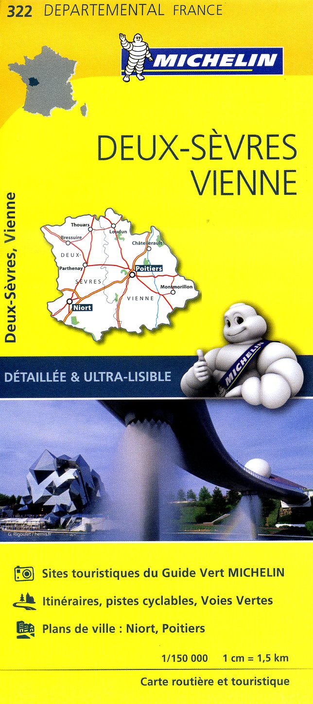 322  Deux-Sèvres, Vienne | wegenkaart, fietskaart 1:150.000 9782067202245  Michelin Local / Departementskaarten  Landkaarten en wegenkaarten Vendée, Charente