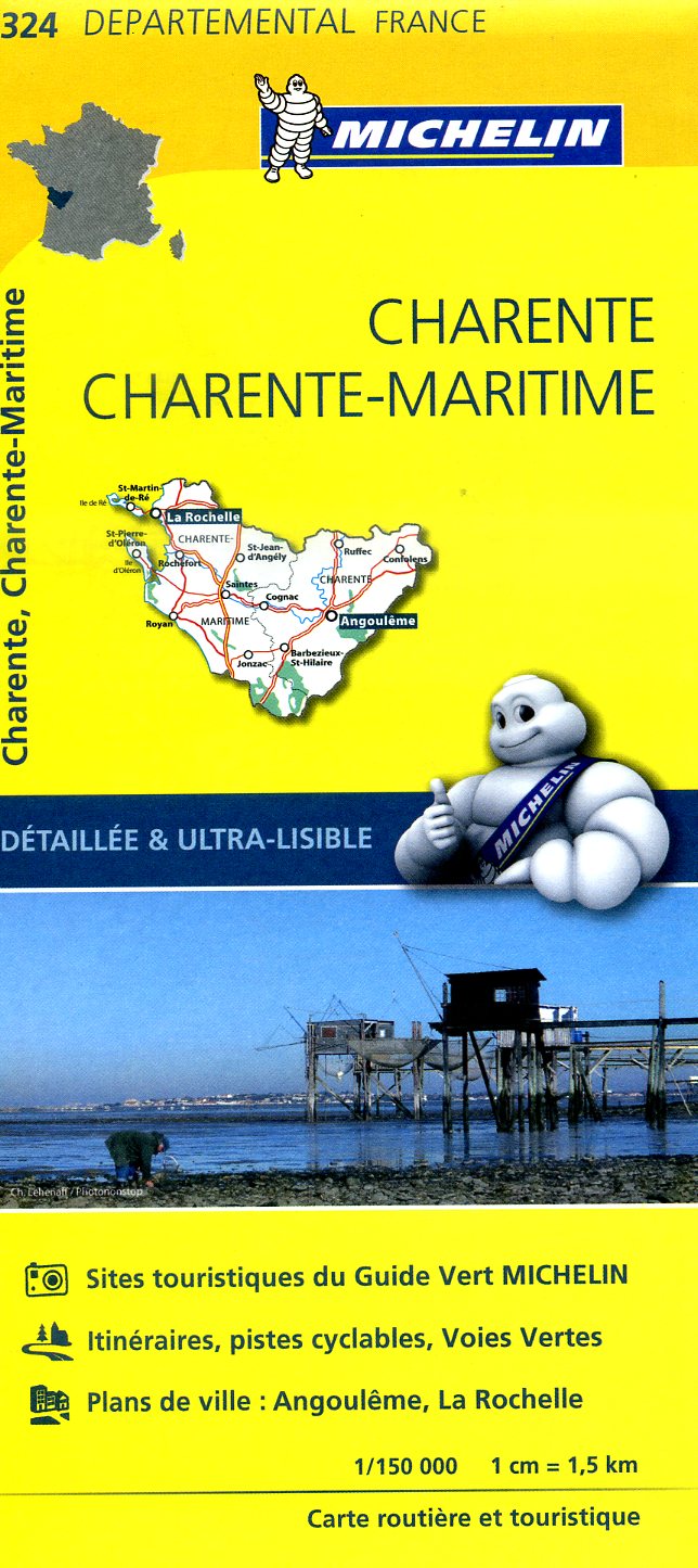 324  Charente, Charente-Maritime | wegenkaart, fietskaart 1:150.000 9782067202269  Michelin Local / Departementskaarten  Landkaarten en wegenkaarten Vendée, Charente