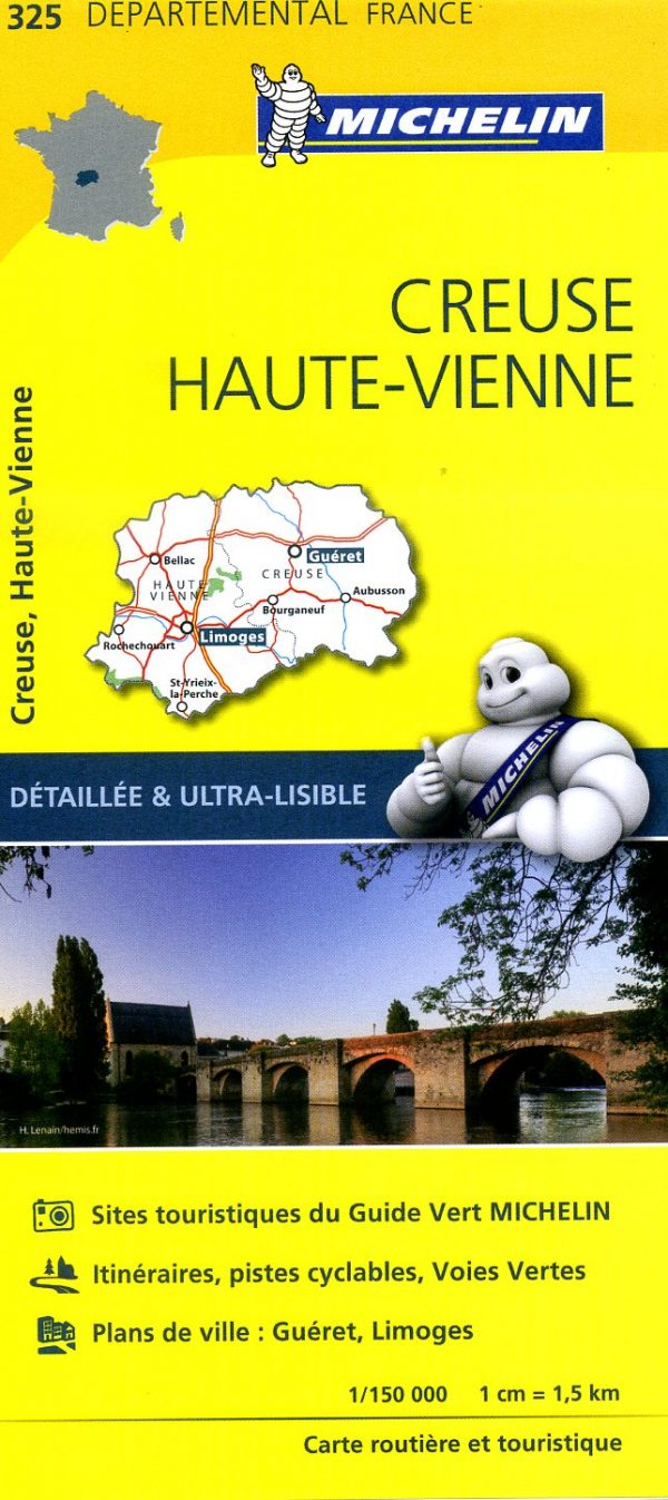 325  Creuse, Haute-Vienne | Michelin wegenkaart 1:150.000 9782067202276  Michelin Local / Departementskaarten  Landkaarten en wegenkaarten Creuse, Corrèze
