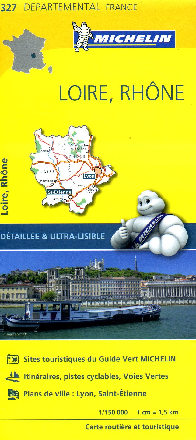 327  Loire, Rhône | Michelin wegenkaart 1:150.000 9782067202290  Michelin Local / Departementskaarten  Landkaarten en wegenkaarten Lyon en omgeving