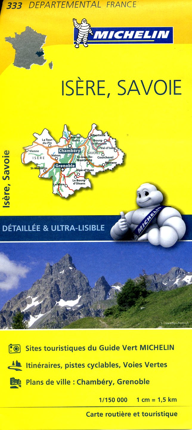 333  Isère, Savoie | wegenkaart, fietskaart 1:150.000 9782067202351  Michelin Local / Departementskaarten  Landkaarten en wegenkaarten Franse Alpen: noord