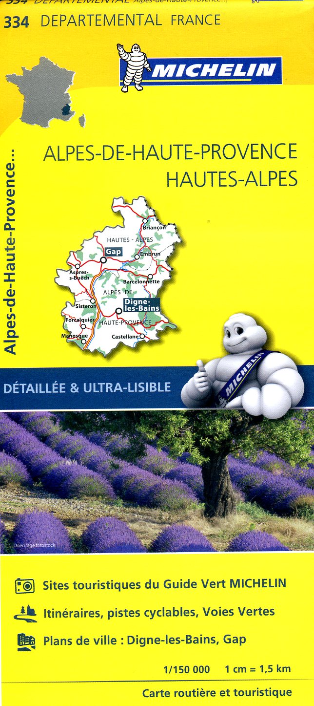 334  Alpes-de-Haute-Provence, Hautes-Alpes | wegenkaart, fietskaart 1:150.000 9782067202368  Michelin Local / Departementskaarten  Landkaarten en wegenkaarten Franse Alpen: zuid