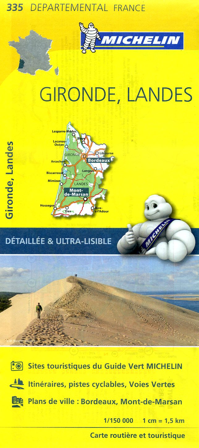 335  Gironde, Landes | wegenkaart, fietskaart 1:150.000 9782067202375  Michelin Local / Departementskaarten  Landkaarten en wegenkaarten Aquitaine, Bordeaux