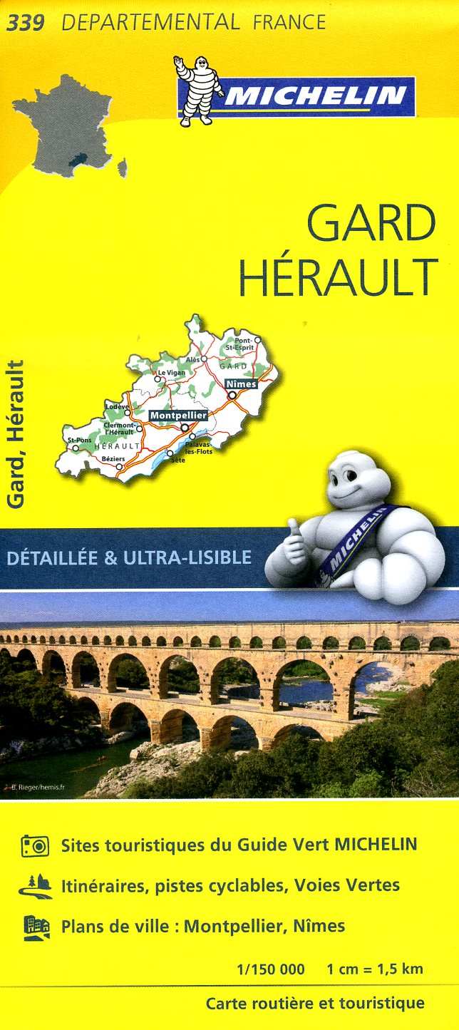 339  Gard, Hérault | wegenkaart, fietskaart 1:150.000 9782067202412  Michelin Local / Departementskaarten  Landkaarten en wegenkaarten Cevennen, Languedoc