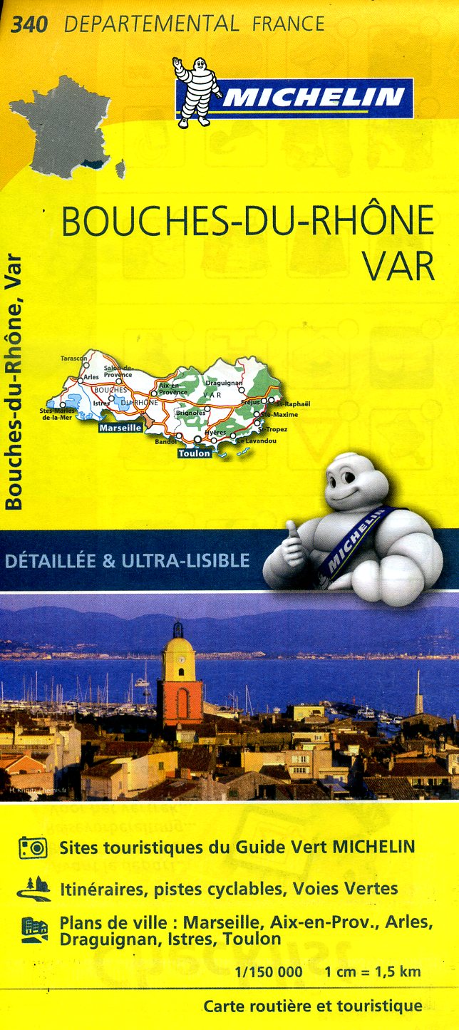 340  Bouches-du-Rhône, Var | Michelin wegenkaart 1:150.000 9782067202429  Michelin Local / Departementskaarten  Landkaarten en wegenkaarten Provence, Marseille, Camargue