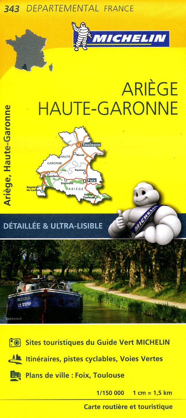 343  Ariège, Haute-Garonne | Michelin wegenkaart 1:150.000 9782067202450  Michelin Local / Departementskaarten  Landkaarten en wegenkaarten Franse Pyreneeën