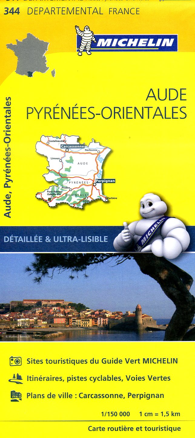 344  Aude, Pyrénées-Orientales | Michelin wegenkaart 1:150.000 9782067202467  Michelin Local / Departementskaarten  Landkaarten en wegenkaarten Franse Pyreneeën