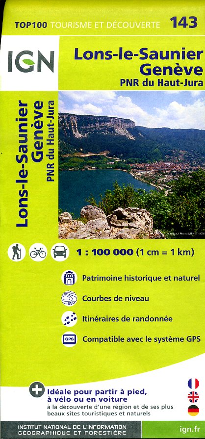 SV-143  Lons-le-Saunier, Genève | omgevingskaart / fietskaart 1:100.000 9782758526759  IGN Série Verte 1:100.000  Fietskaarten, Landkaarten en wegenkaarten Franse Jura