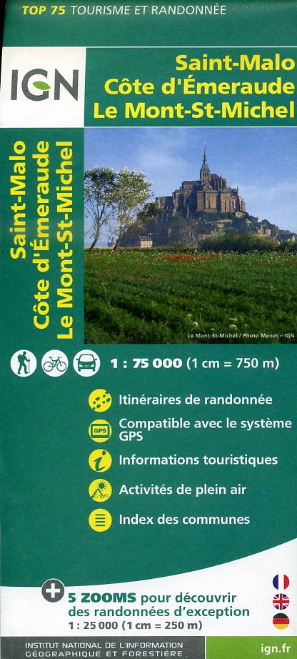 TSQ-37 Saint-Malo, Côte d'Emeraude, Mt-Saint-Michel | IGN overzichts- en wandelkaart 9782758531555  IGN TOP 75  Fietskaarten, Wandelkaarten Bretagne