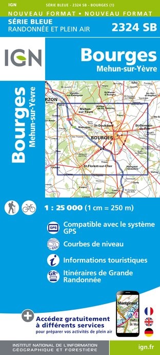 wandelkaart 2324-SB Bourges 1:25.000 9782758534198  IGN IGN 25 Loire & Centre  Wandelkaarten Loire & Centre