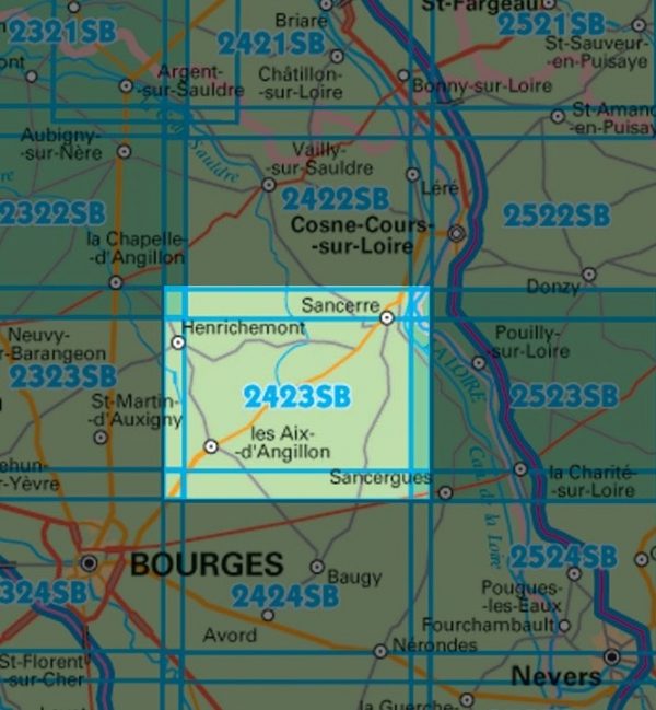 wandelkaart 2423-SB  Les Aix d'Angillon, Sancerre 1:25.000 9782758534242  IGN IGN 25 Loire & Centre  Wandelkaarten Loire & Centre