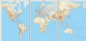 [20b]  Wereldkaart in 3 delen, gelamineerd 1:14m. (natuurkundig) 9782758534907  IGN   Wandkaarten Wereld als geheel