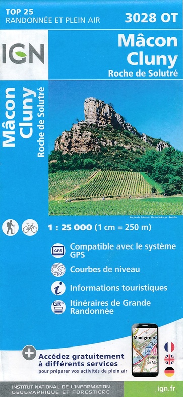 wandelkaart 3028OT Mâcon, Cluny, Roche de Solutré 1:25.000 9782758534976  IGN IGN 25 Bourgogne & Morvan  Wandelkaarten Bourgogne