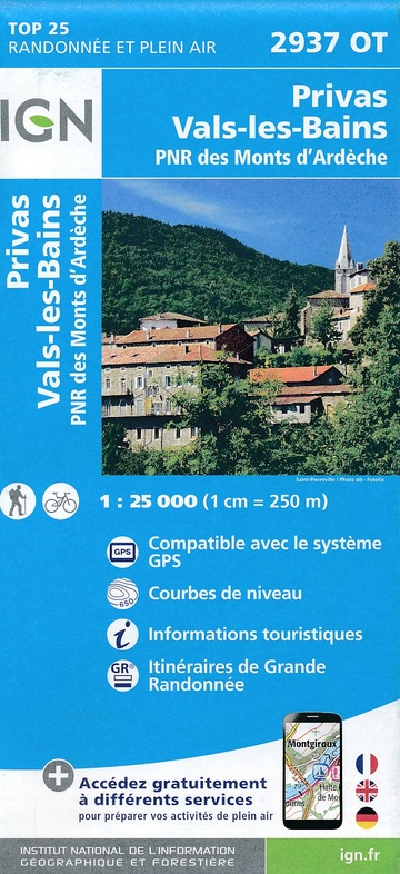 wandelkaart 2937OT  Privas, Vals-les-Bains 1:25.000 9782758535010  IGN IGN 25 Ardèche / Drôme  Wandelkaarten Ardèche, Drôme