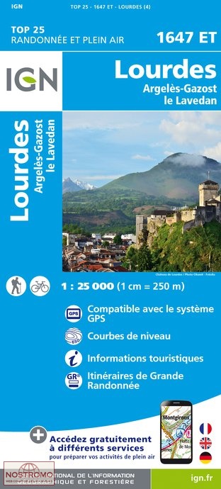 wandelkaart 1647ET Lourdes, Argelès-Gazost 1:25.000 9782758535911  IGN IGN 25 Franse Pyreneeën  Wandelkaarten Franse Pyreneeën