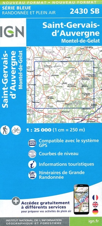 wandelkaart 2430-SB St-Gervais d'Auvergne 1:25.000 9782758539223  IGN IGN 25 Auvergne  Wandelkaarten Auvergne