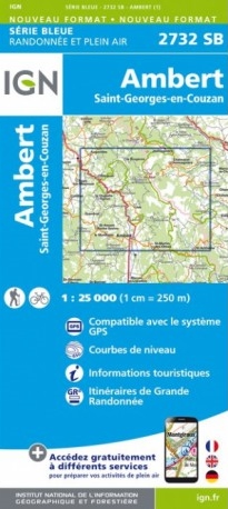 wandelkaart 2732-SB  Ambert, St-Georges-en-Couzan 1:25.000 9782758539643  IGN IGN 25 Auvergne  Wandelkaarten Auvergne
