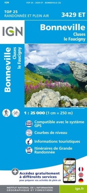wandelkaart 3429ET Bonneville, Cluses 1:25.000 9782758539988  IGN IGN 25 Franse Alpen/ Nrd.helft  Wandelkaarten Mont Blanc, Chamonix, Haute-Savoie