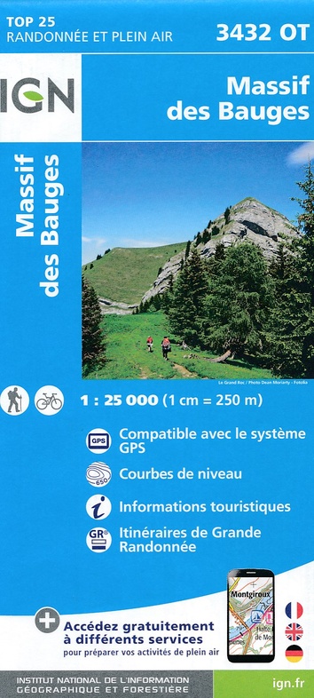 wandelkaart 3432OT Massif des Bauges 1:25.000 9782758540021  IGN IGN 25 Franse Alpen/ Nrd.helft  Wandelkaarten Vanoise, Savoie, Vercors, Chartreuse, Grenoble, Isère