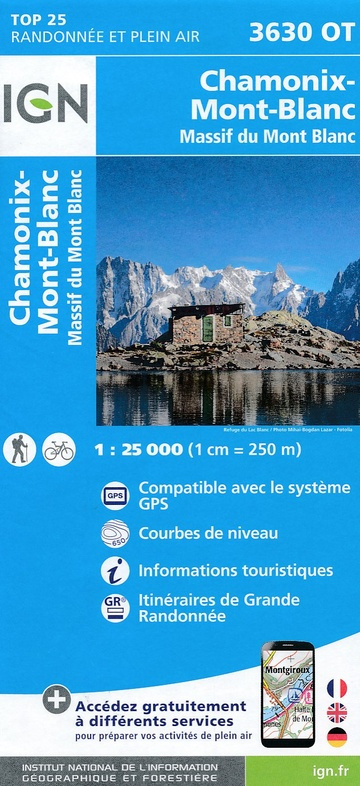 wandelkaart 3630OT Chamonix, Mont-Blanc 1:25.000 9782758540083  IGN IGN 25 Franse Alpen/ Nrd.helft  Wandelkaarten Mont Blanc, Chamonix, Haute-Savoie
