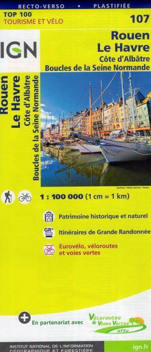 SV-107  Rouen, Le Havre | omgevingskaart / fietskaart 1:100.000 9782758540786  IGN Série Verte 1:100.000  Fietskaarten, Landkaarten en wegenkaarten Normandië