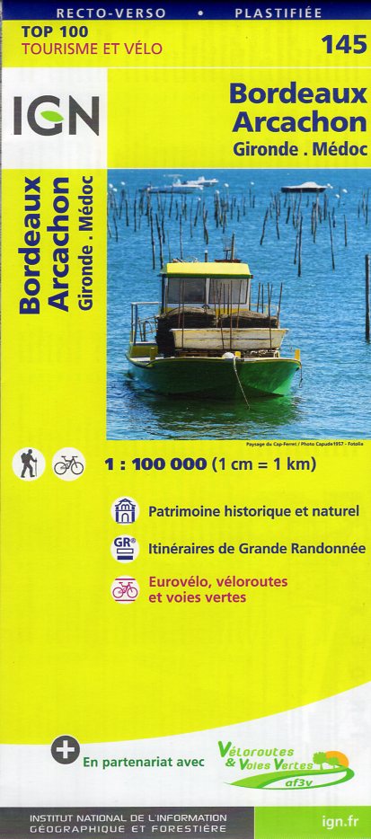 SV-145  Bordeaux, Arcachon | omgevingskaart / fietskaart 1:100.000 9782758540830  IGN Série Verte 1:100.000  Fietskaarten, Landkaarten en wegenkaarten Aquitaine, Bordeaux