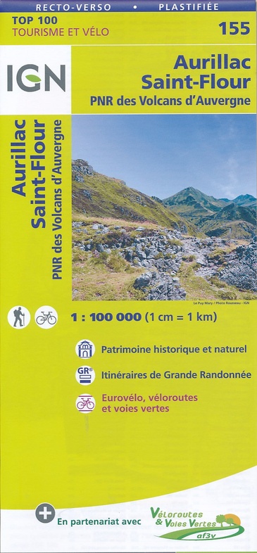 SV-155  Aurillac, St-Flour | omgevingskaart / fietskaart 1:100.000 9782758540854  IGN Série Verte 1:100.000  Fietskaarten, Landkaarten en wegenkaarten Auvergne