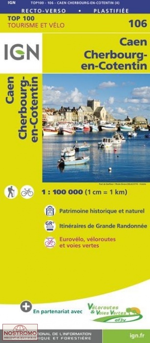 SV-106 Caen/Cherbourg | omgevingskaart / fietskaart 1:100.000 9782758543572  IGN Série Verte 1:100.000  Fietskaarten, Landkaarten en wegenkaarten Normandië