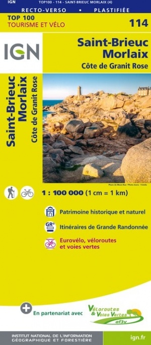 SV-114  St.Brieuc/Morlaix | omgevingskaart / fietskaart 1:100.000 9782758543633  IGN Série Verte 1:100.000  Fietskaarten, Landkaarten en wegenkaarten Bretagne